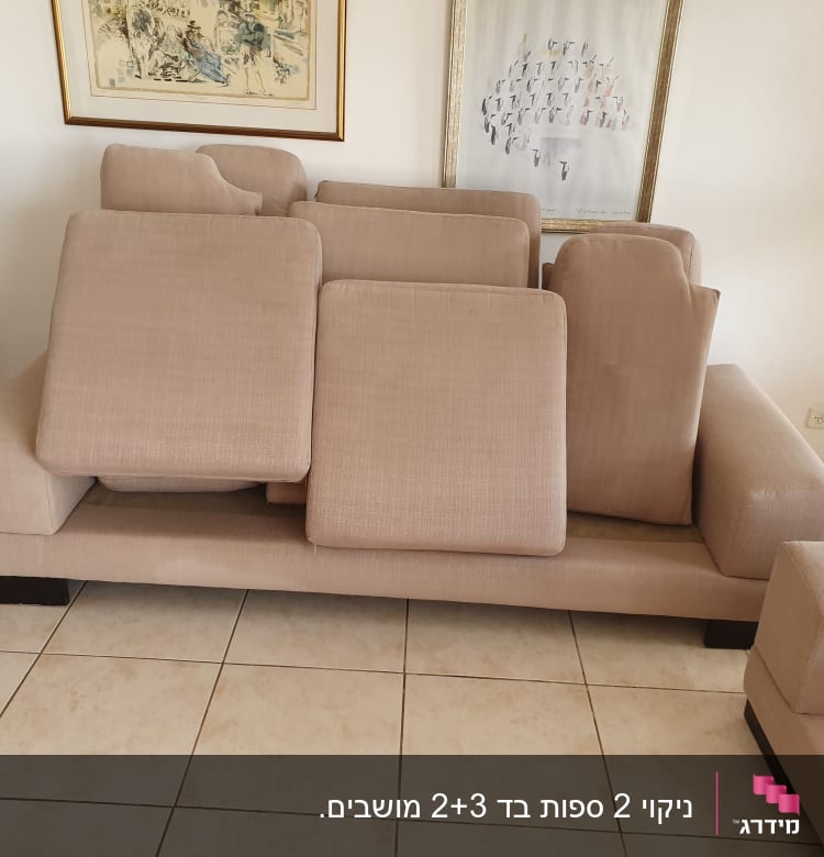 כריות ספה מונחות על ספה לניקוי